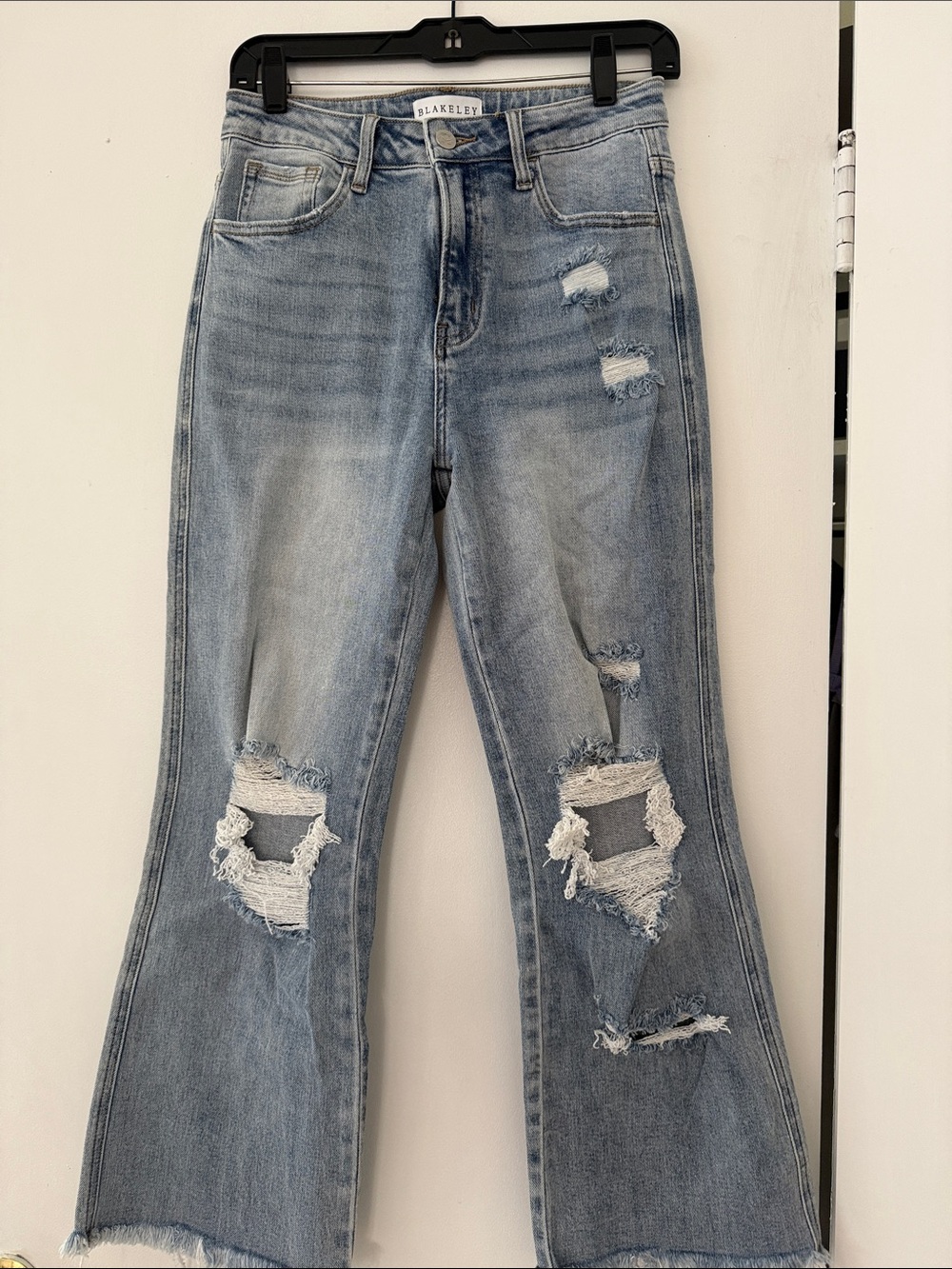 Light Wash Distressed Boot-Cut Jeans - Women's